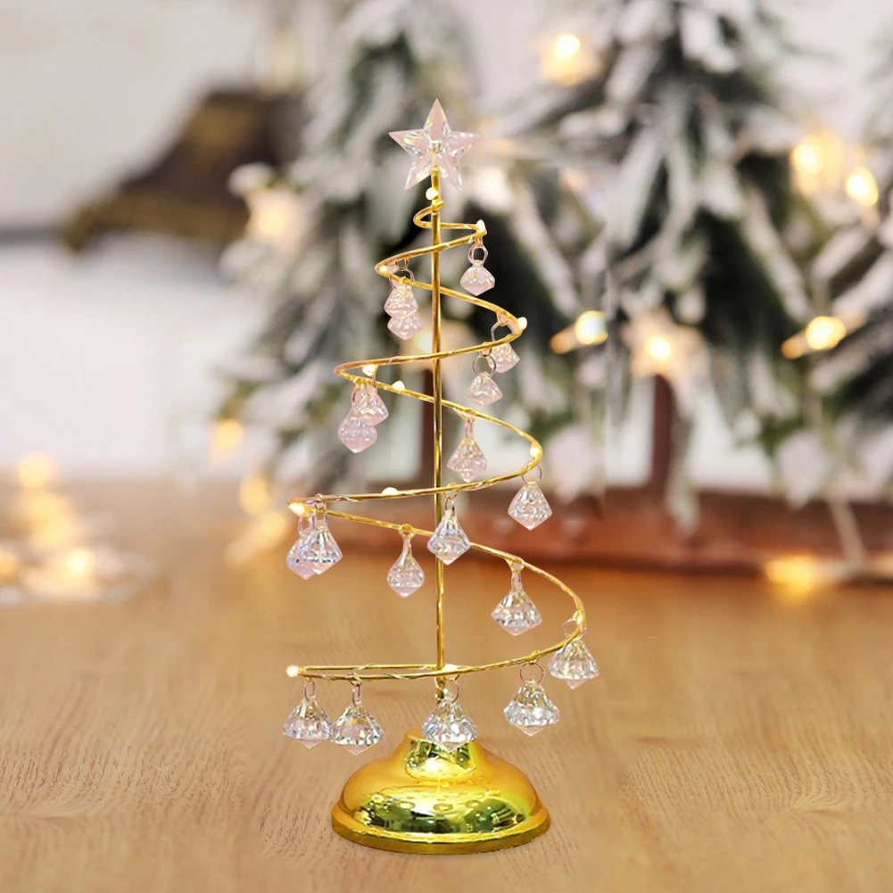 

3 Size Led Crystal Star Wrought Iron Christmas Tree Light Xmas Art Atmosphere Fairy Night Light For Wedding Holiday Lighting
