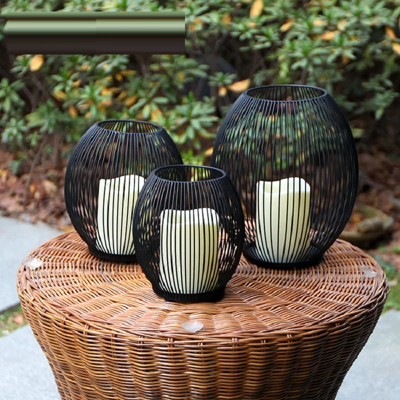 Очень хороший черный металлический полый как птичья клетка подсвечник без