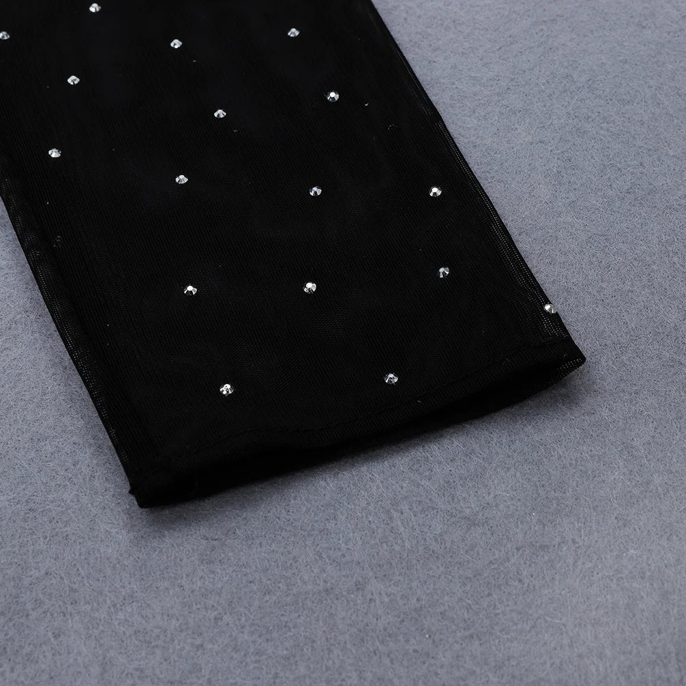 

2020 New Fashion Bandage Dresses Long Sleeve Party Dresses Bodycon Women Dress Sexy See-through Shining Mini Diamond Dress Black