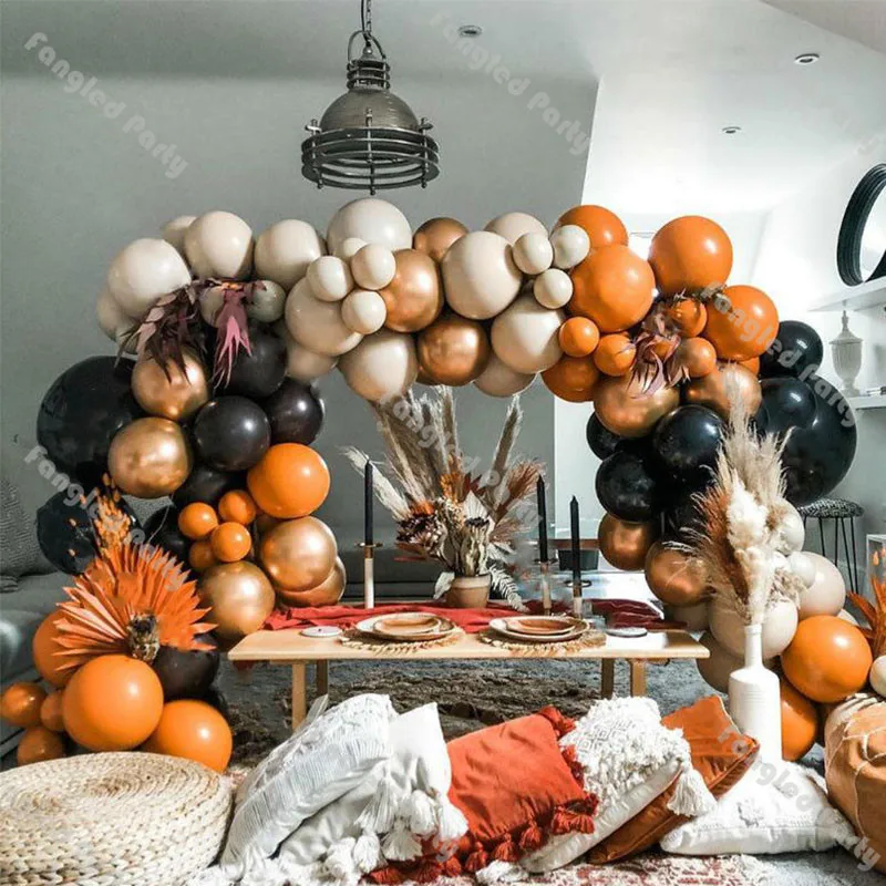 

112pcs Doubled Apricot Matte Orange Balloon Arch Kit Matte Black Chrome Copper Baby Shower Gender Reveal Birthday Party Favors