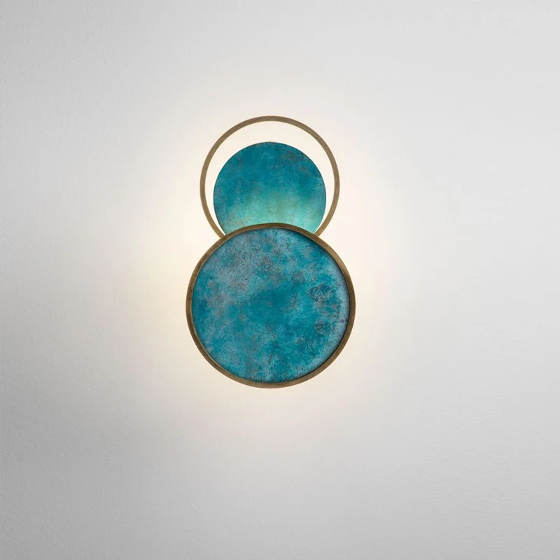 

blue glass wall lamp LED bulb E27 latest design blue and brass color bedside lighting living room lighting