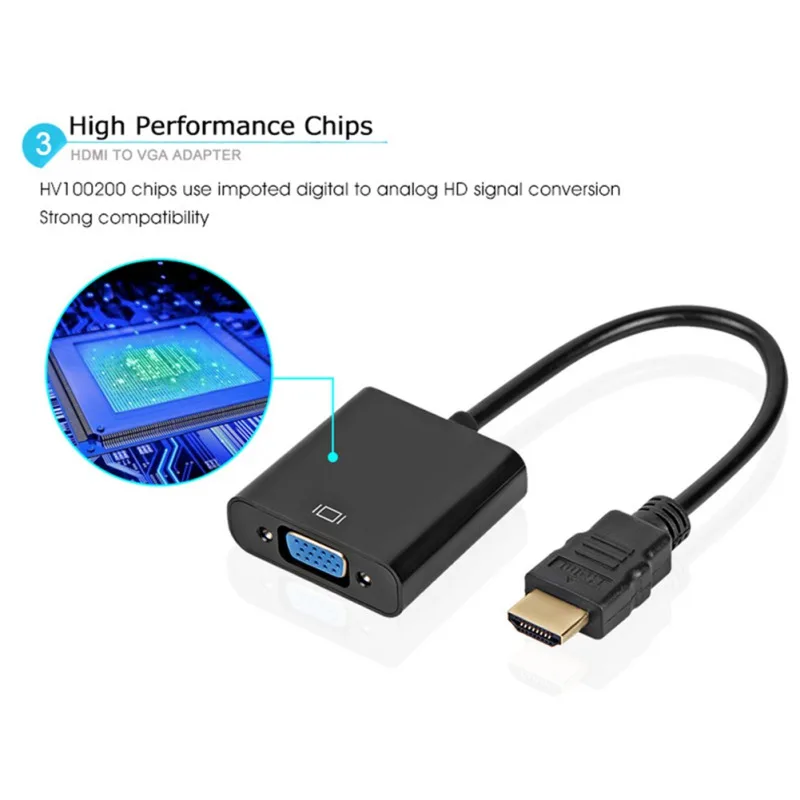High Quality HDMI to VGA Adapter Male To Famale Converter 1080P Digital Analog Video Audio For PC Laptop Tablet | Электроника