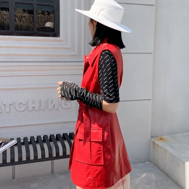 High Street натуральная кожа женские без рукавов Длинные куртки однобортный