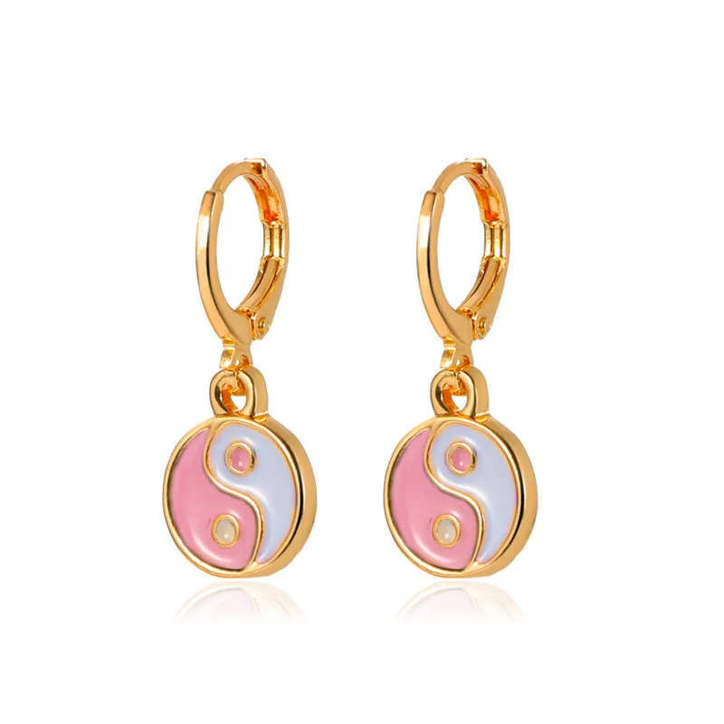 

New Vintage Color Dripping Gossip Earrings Simple Retro Yin Yang Tai Chi Earrings For Women Girls 2021 Fashion Jewelry