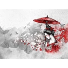 Японская женщина, алмазная вышивка, Сакура, вышивка крестиком, черные, белые, красные мозаичные стразы, настенное украшение