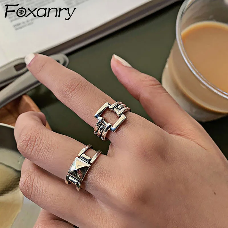 

Evimi 925 Silver Color Trendy Rings For Women Couples Fashion Simple Hollow Geometric Vintage Handmade Party Jewelry Gifts