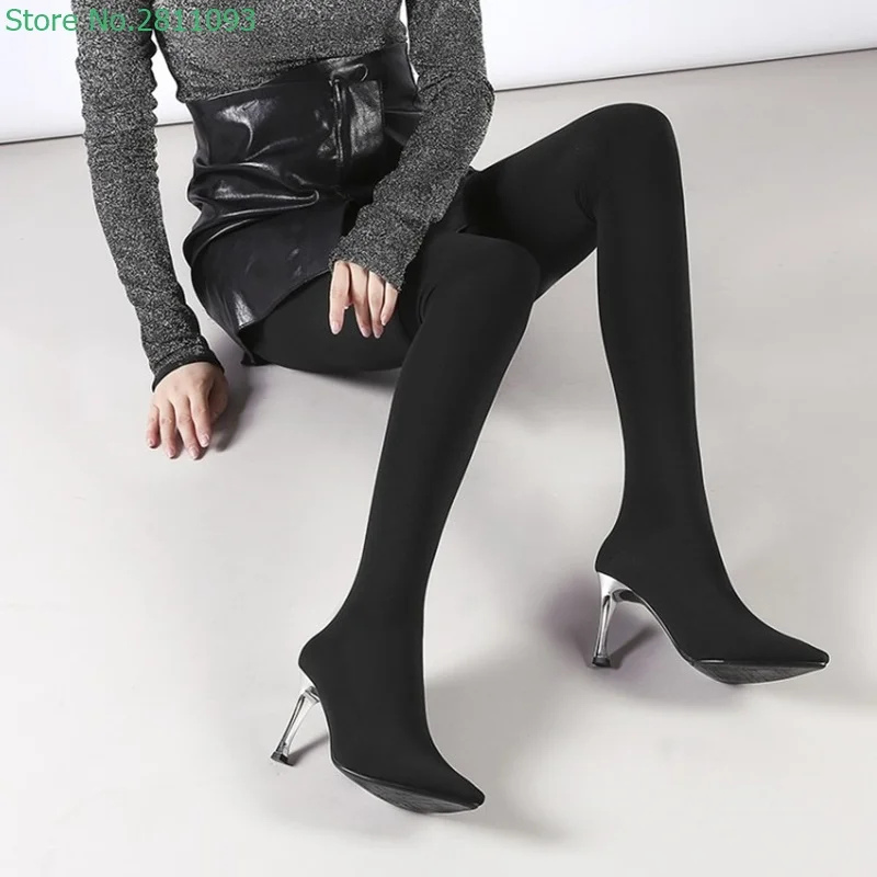 Sexy Pointy Over-The-Knee Boots With Skinny Heels One Stockings Boots Net Red Fashion Women's Shoes