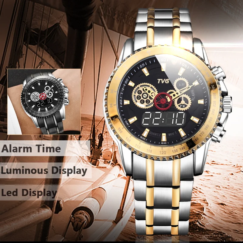 Часы TVG в стиле милитари роскошные модные брендовые часы мужские со стальным