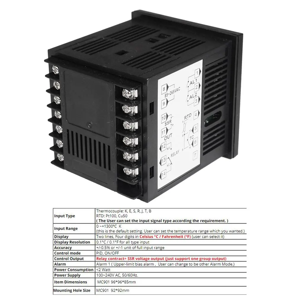 

MC901 Digital Waterproof PID Temperature Controller K Type PT100 Sensor Input Relay SSR Output 85-265V