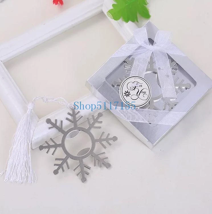 

Free Shipping 200pcs New zinc alloy snowflake beer bottle opener with gift box wedding showers party opener favors