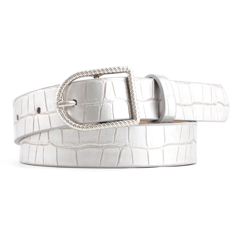 Женский тонкий кожаный ремень черный белый зеленый желтый серебристый с пряжкой