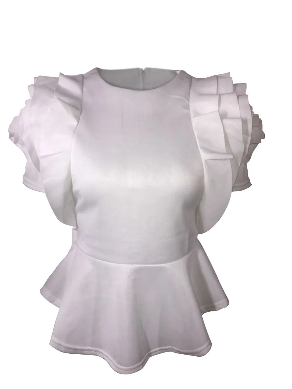 

Ruffles Details Flower Short Petal Sleeve Women Tshirt Irregular Hem New O Neck Back Zipper Peplum Shirts Tops Female Ropa Mujer