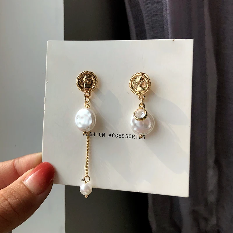 

Fashion Circle long Pearl Stud Earrings Accessories Round Temperament Contracted Tassel Earrings Gifts for Women Kpop Earrings