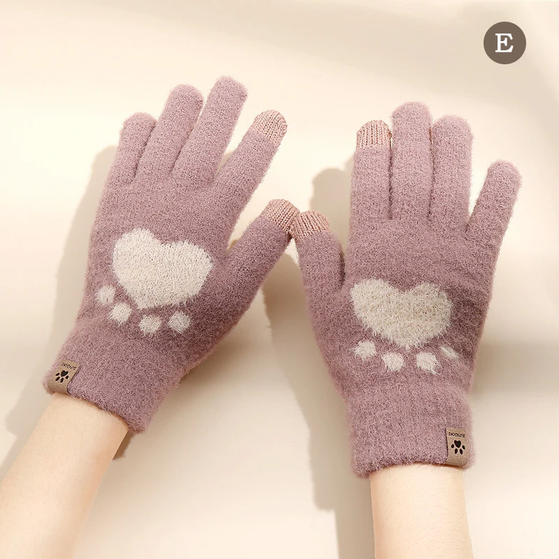 Женские перчатки с рисунком кошачьей лапы для сенсорного экрана теплые пальцами