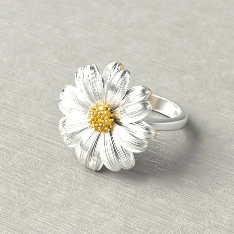 

Creative Gothic Style Female Gold Silver Two-Color Chamomile Sunflower Ring for Women Engagement Gift Stainless Steel Jewelry