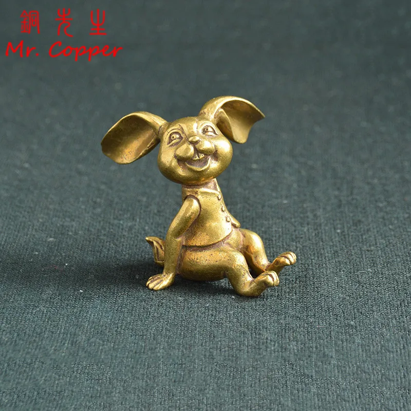Чистый Медь счастливый кролик статуя орнамент Винтаж животная Чай Pet плотная