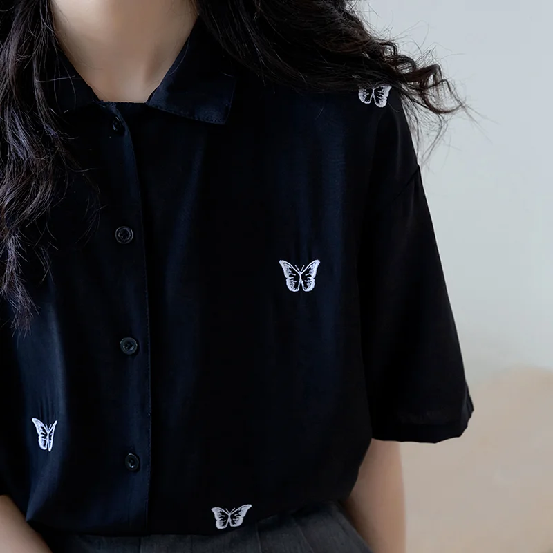 Женская рубашка с вышивкой свободного покроя в Корейском стиле простая шикарная