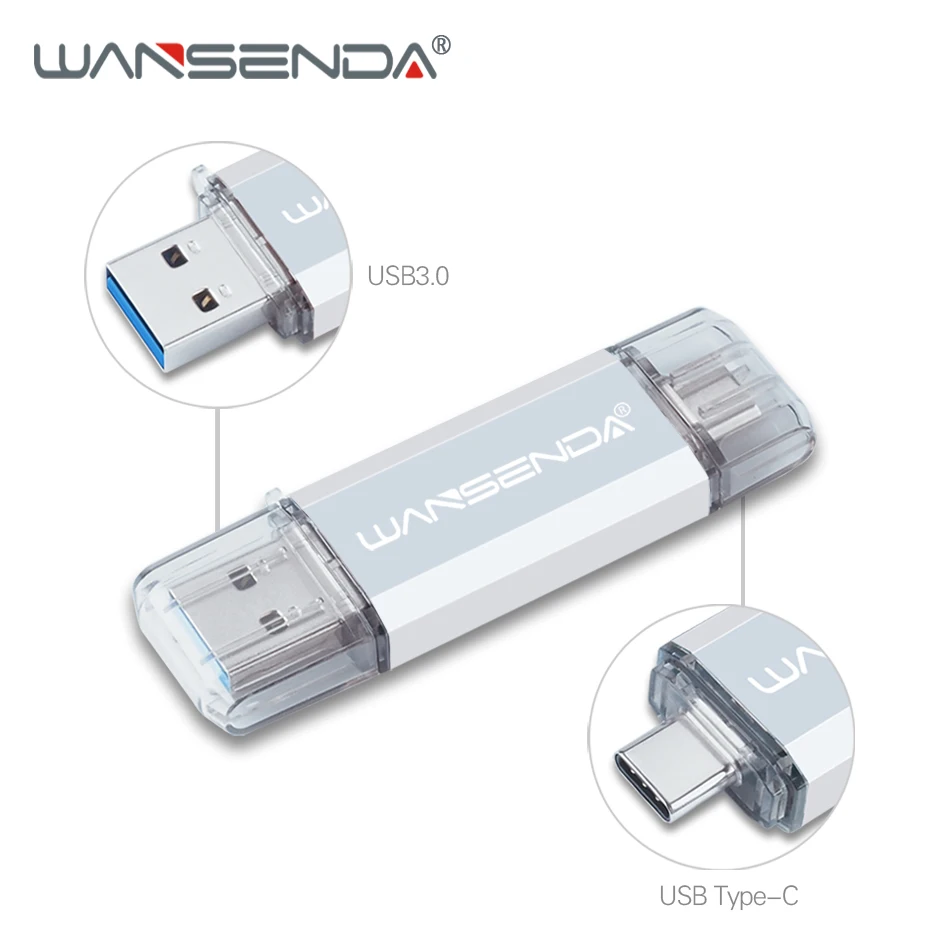 Серебристый WANSENDA флеш-накопитель USB OTG type-C 512 ГБ 256 ГБ Usb 3,0 флеш-накопитель 128 ГБ Usb флешка 64 ГБ 32 ГБ 16 ГБ Флешка для устройств type-C/ПК - Цвет: Серебристый