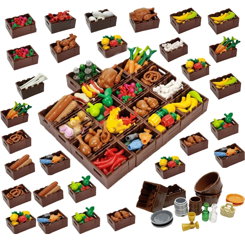 Полный набор деталей сделай сам строительные блоки еда хлеб рыба фрукты обжарка