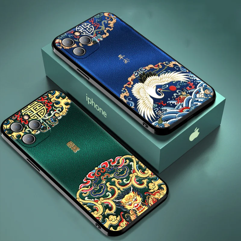 Тисненый кожаный чехол для iPhone 12 Pro Max iPhone12 специальный китайский стиль чехлы