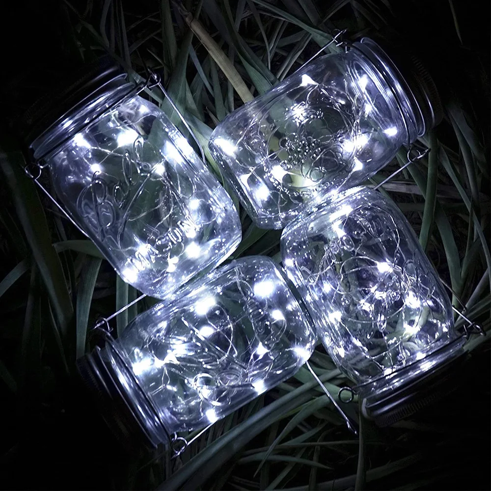 

Solar Mason Jar Lamp Creative Solar Mason Jar Lid Cap Light String 2m20 Lamp Colorful Cactus Jar 8pcs