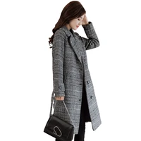 new lattice woolen coat female autumn winter popular ladies coats single breasted wool coats fashion suit collar long coats