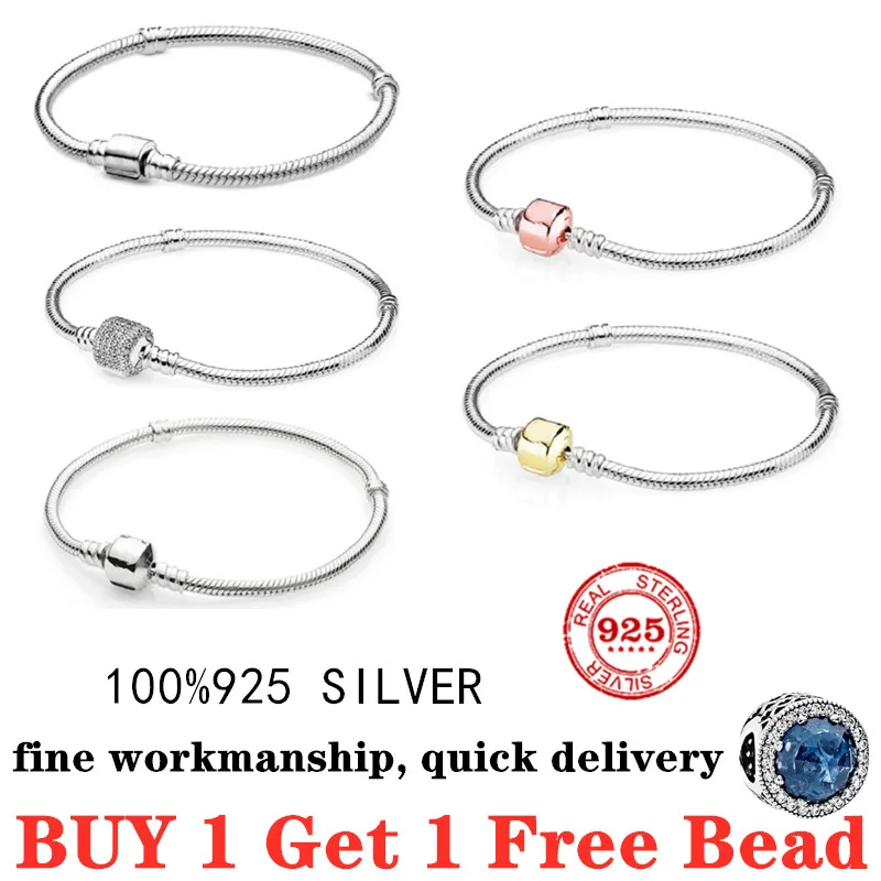 

Hot sale 100% 925 sterling silver bracelet for women original fit pando charm hand snake bracelet classic diy jewelry