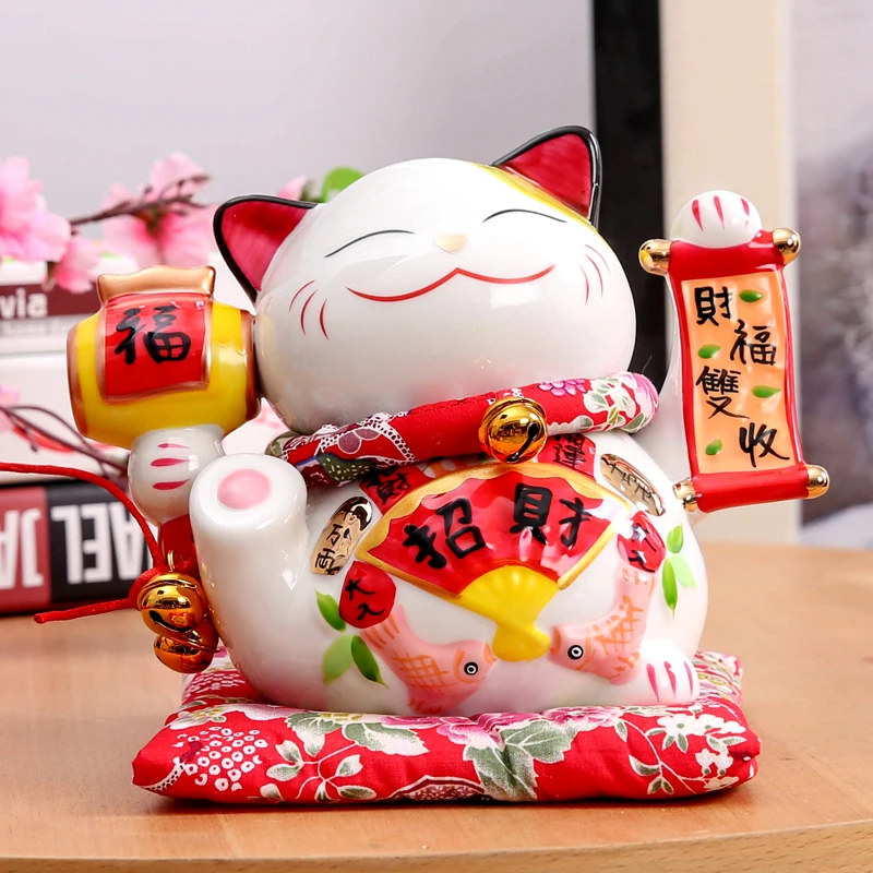 

7 дюймов Керамика манэки-нэко \ Lucky Cat Копилка фигурка кошки на удачу фарфоровая статуэтка копилка