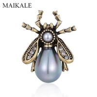 maikale vintage bee brooch pins pearl insect brooches for women clothes accessories broches charm scarf buckle jewelry wholesale