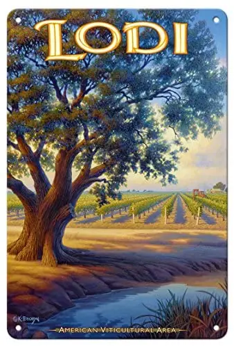 

Lodi Wineries - Valley Oak (Quercus lobata) - Central Valley AVA Vineyards - California Wine Country Art Metal Tin Sign