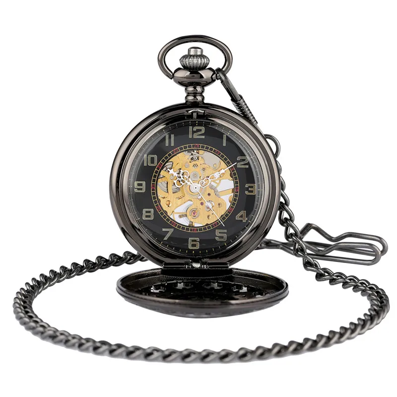 Steampunk Hollow Spider Web Men Women Handwinding Mechanical Pocket Watch Manual Skeleton Clock Arabic Number Dial Pendant Chain