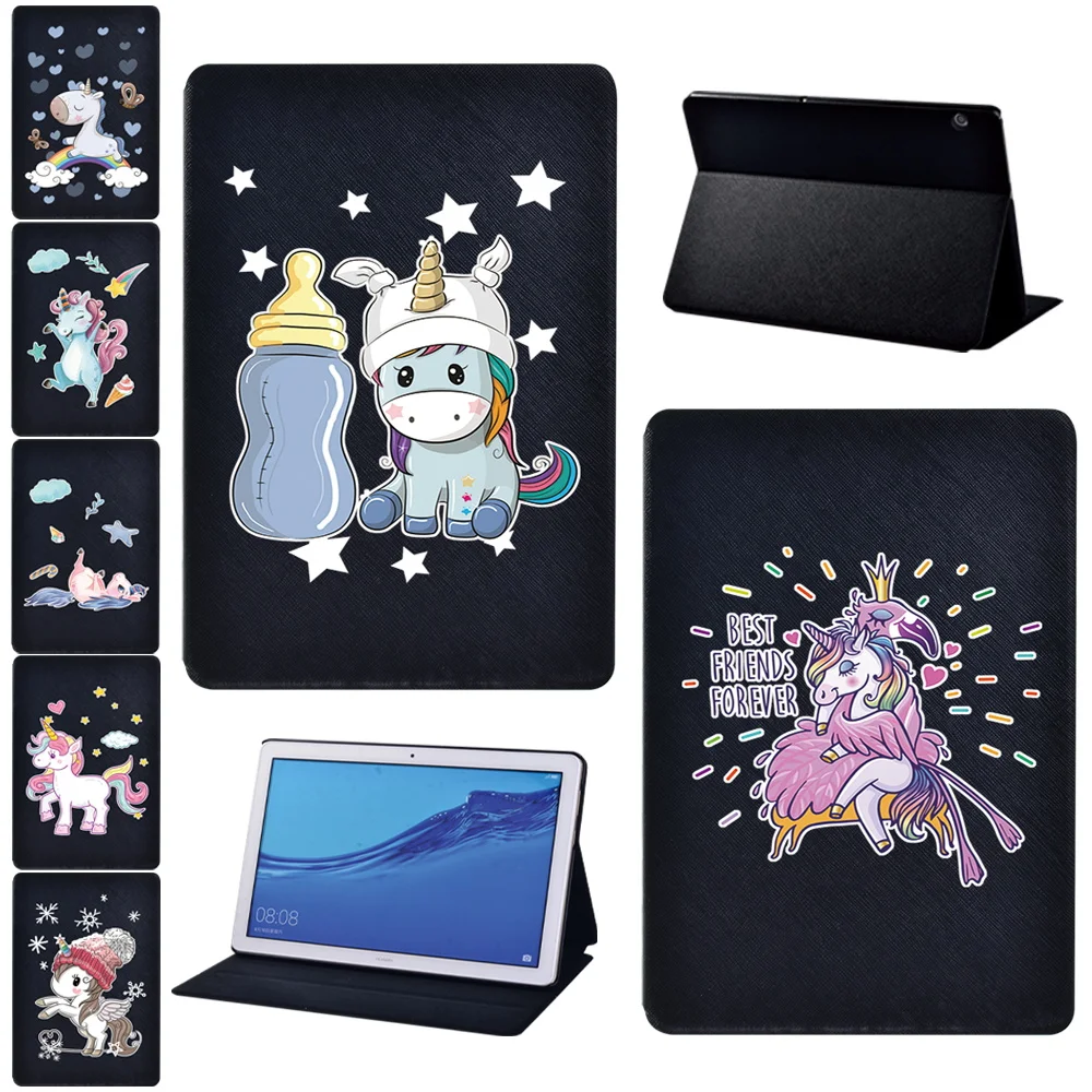 

Tablet Folio Stand Case for Huawei MediaPad T3 8.0/T3 10 9.6 Inch/T5 10 10.1 Inch Pu Leather Unicorn Print Pattern Cover+stylus