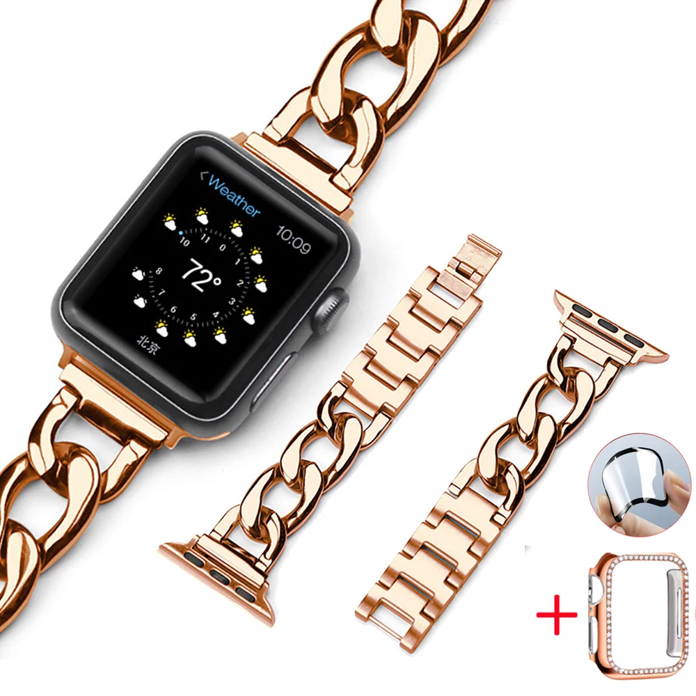 

Metal Stainless Steel Diamond Band for Apple Watch 6 fashion metal strap iWatch 5/4/3/2/SE girls metal single row chain strap