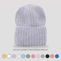 2021 new fashion women hat baggy bonnet beanies female rabbit hair knitted winter hats soft striped cashmere knitted beanie hat