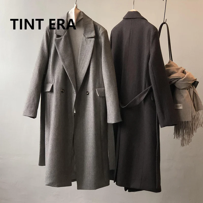 

Шерстяное пальто TINT ERA, новинка зимы 2022, Женское пальто средней длины в Корейском стиле ретро из Твила, женские куртки Y2K