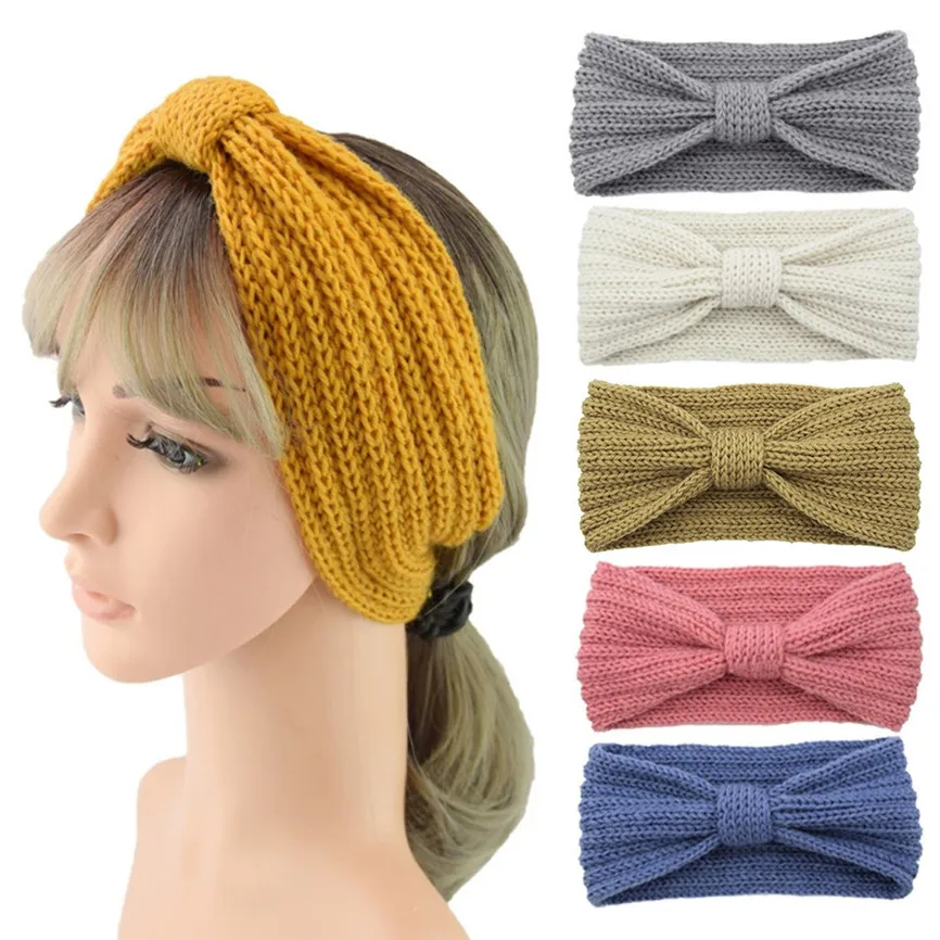 Женский Теплый ободок для волос шерстяной зимний теплый вязаный девушек тюрбан