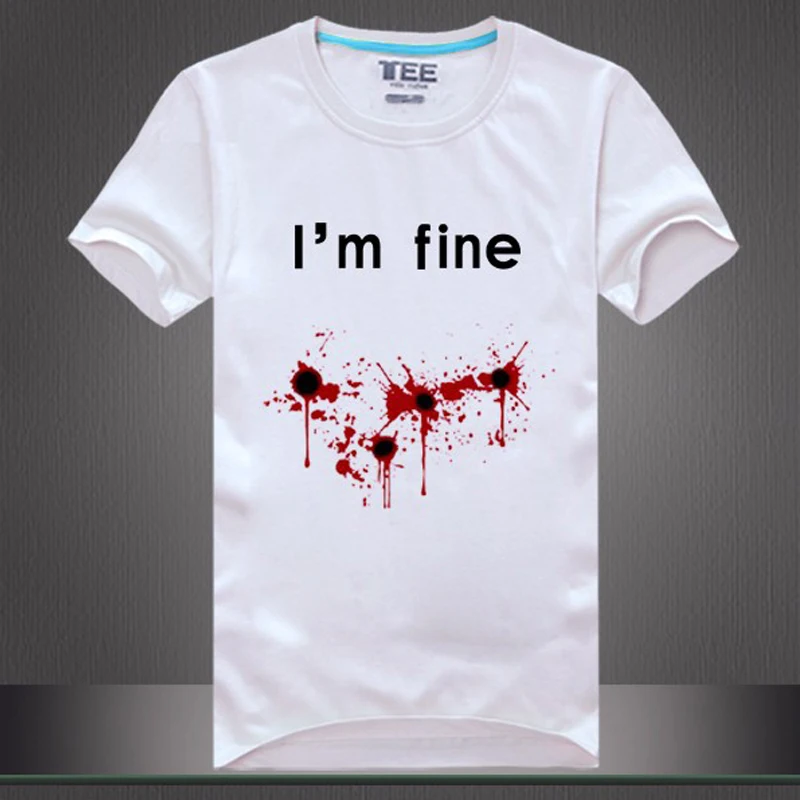 

Fashion Pop Men WoMen Tee Shirt Print I'm Fine Blooded Funny T Shirt t-shirts Cotton Short Sleeve Summer VogueTops