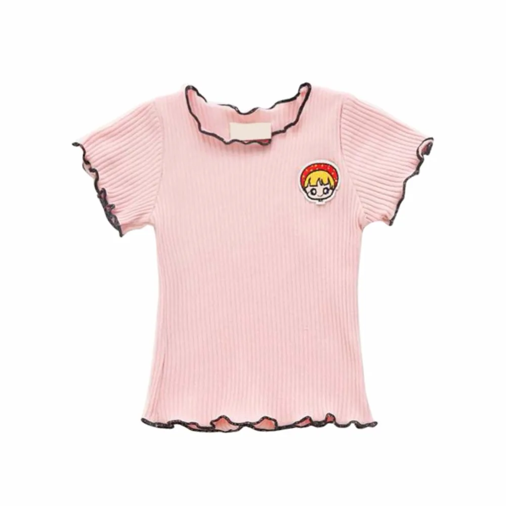 

Топы с коротким рукавом для маленьких девочек, футболки для маленьких девочек, футболки с цветочным воротником для маленьких девочек, Симпа...