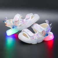 2021 new summer girls light up princess sandals 1 6 years old cartoon soft bottom anti kick baby toddler shoelace light
