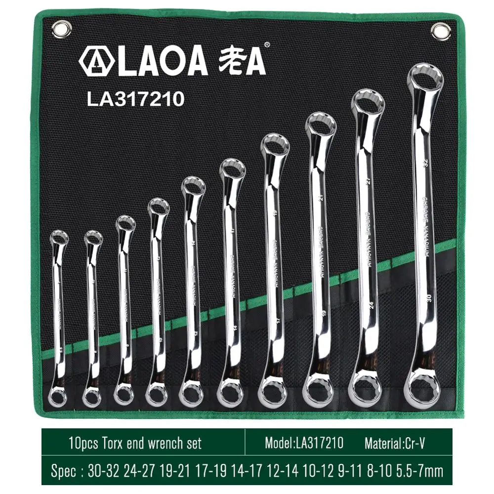 10pcs Spline End LAOA Набор комбинированных гаечных ключей с сумкой с открытым концом, набор инструментов для ремонта авто - Цвет: 10pcs Spline End