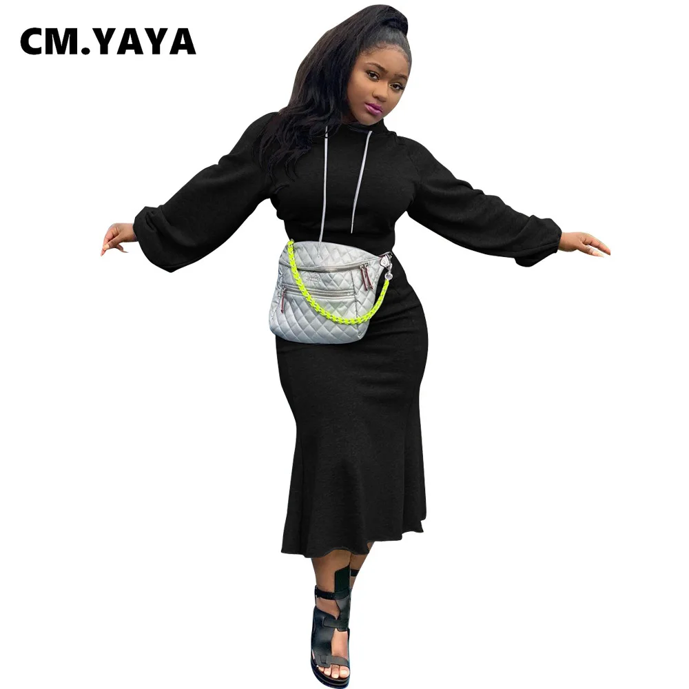 Женский осенне-зимний комплект одежды CM.YAYA из двух предметов топ с капюшоном и