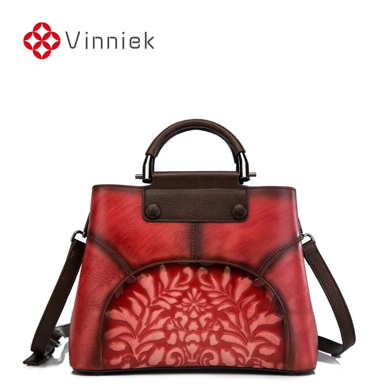 Женская винтажная сумка из натуральной кожи тисненые модные вместительные