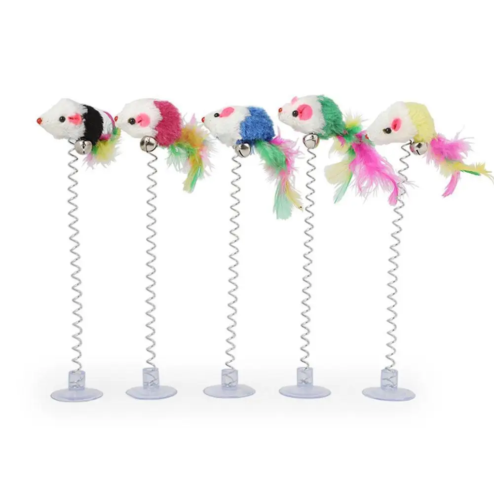 

1PC Spring Pet Toy Elastic With Bell Spring Color Mouse Cat Accessories Decoration Sucker And Product Pet Bottom Toy Feathe U7S0