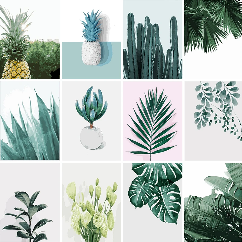 Северный Золотой ананас зеленые листья картина по номеру на холсте маслом набор