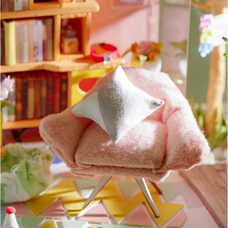 

Creative Blue Leisure Dollhouse Miniature Doll House Furniture Rooftop Stairs DIY Wooden Dollhouse Toy Kits for Children Gift