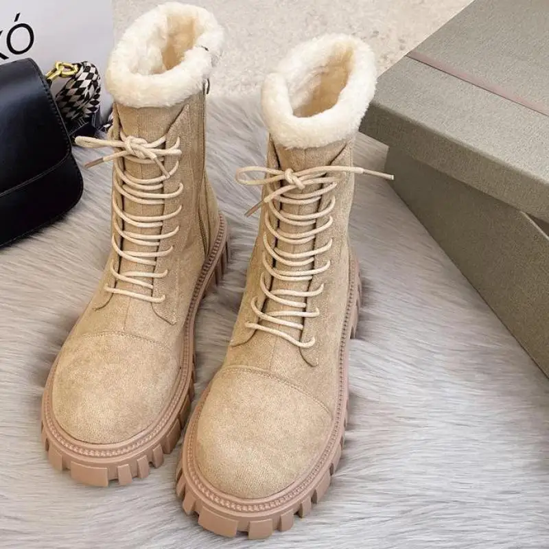 

Женские кожаные ботильоны на шнуровке, короткие теплые ботинки с круглым носком, на молнии, на квадратном каблуке, 2022