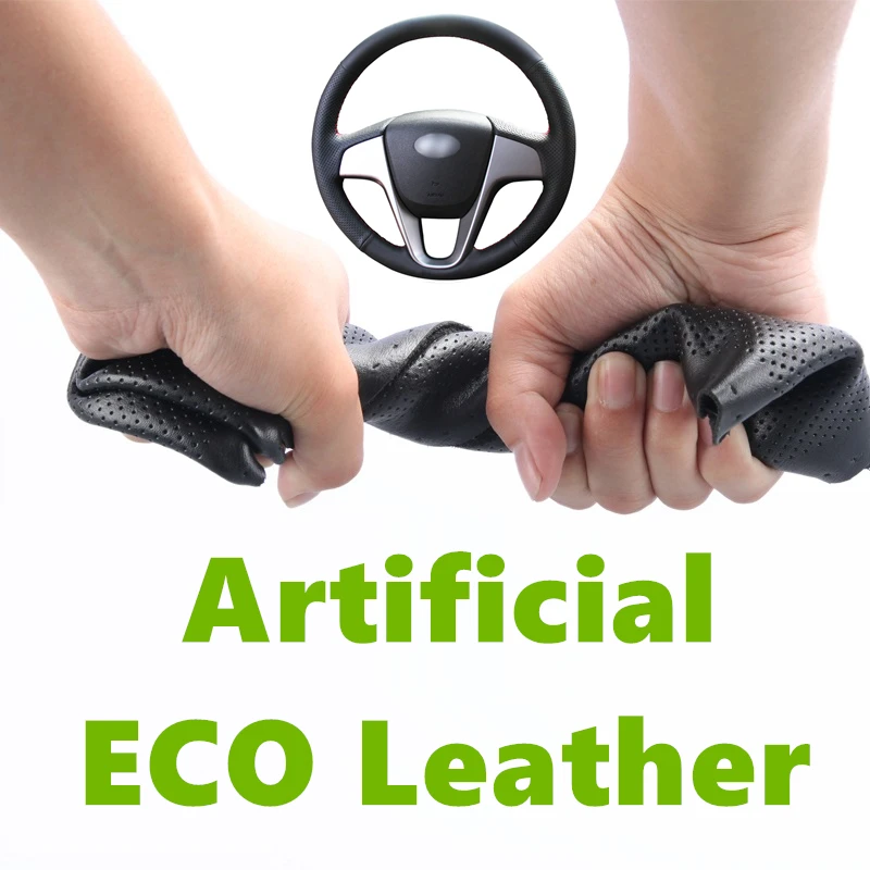 Черный чехол рулевого колеса автомобиля из искусственной кожи для hyundai Solaris (RU) 2010