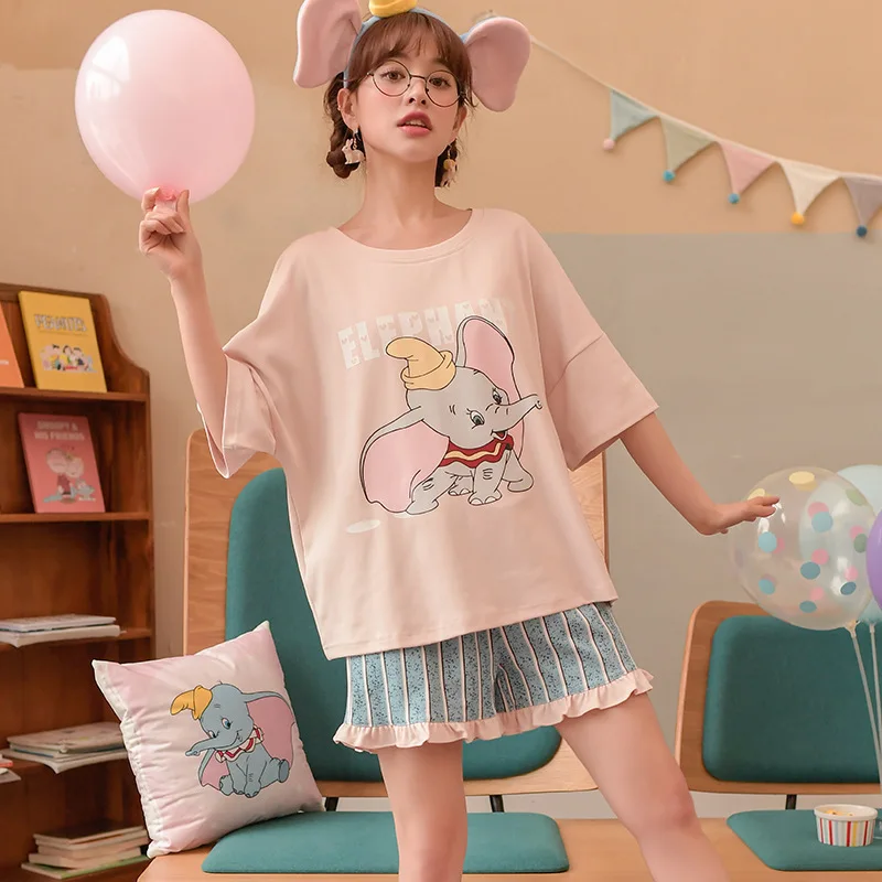 

Women's Pajamas Summer Women's Cotton Pajamas Plus Size Two-piece Loose Short-sleeved Shorts Casual Home Pajamas Set