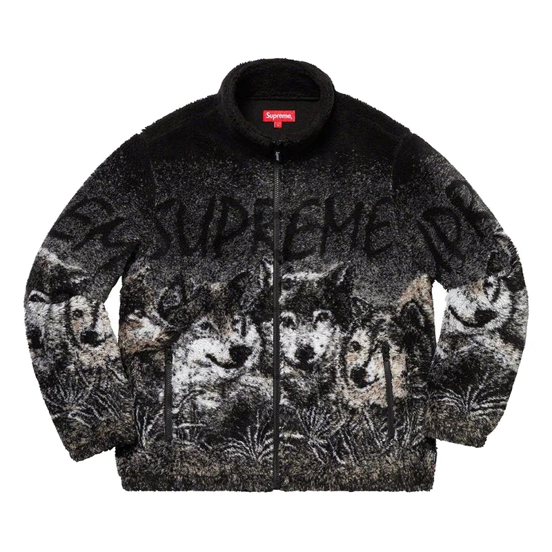 

Supreme Wolf Fleece Jacket Wolf Totem Polar Fleece Lamb Fleece Jacket Men's and Women's Tide Brand
