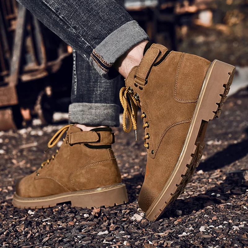 

Boots Work Fashion Boots Men Casual Shoes Leather Flat Hightop Outdoor Footwear Mens Sneakers Black For Botas Winter Man